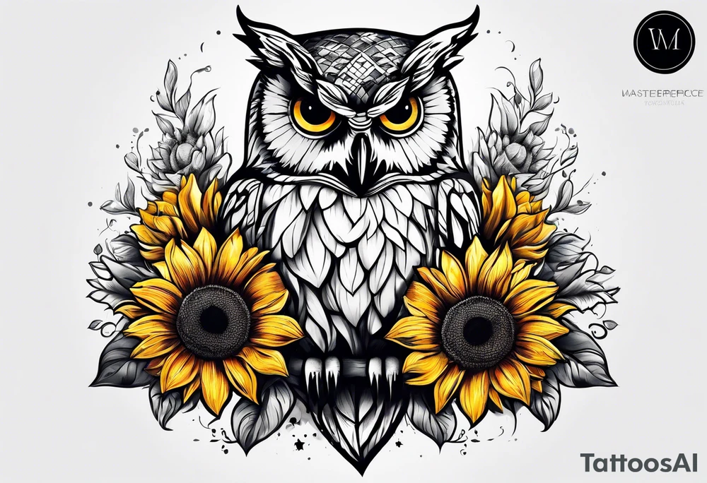Sunflower and owl tattoo idea