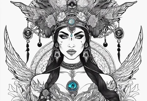 kali ma, alien goddess, valkrye, aries, pirate, divine feminine, zenza resonance, pachamama, lotus azul, blank panther, eagle, skull, 5D, nueva gaya, dna 12, left side chest tatoo tattoo idea