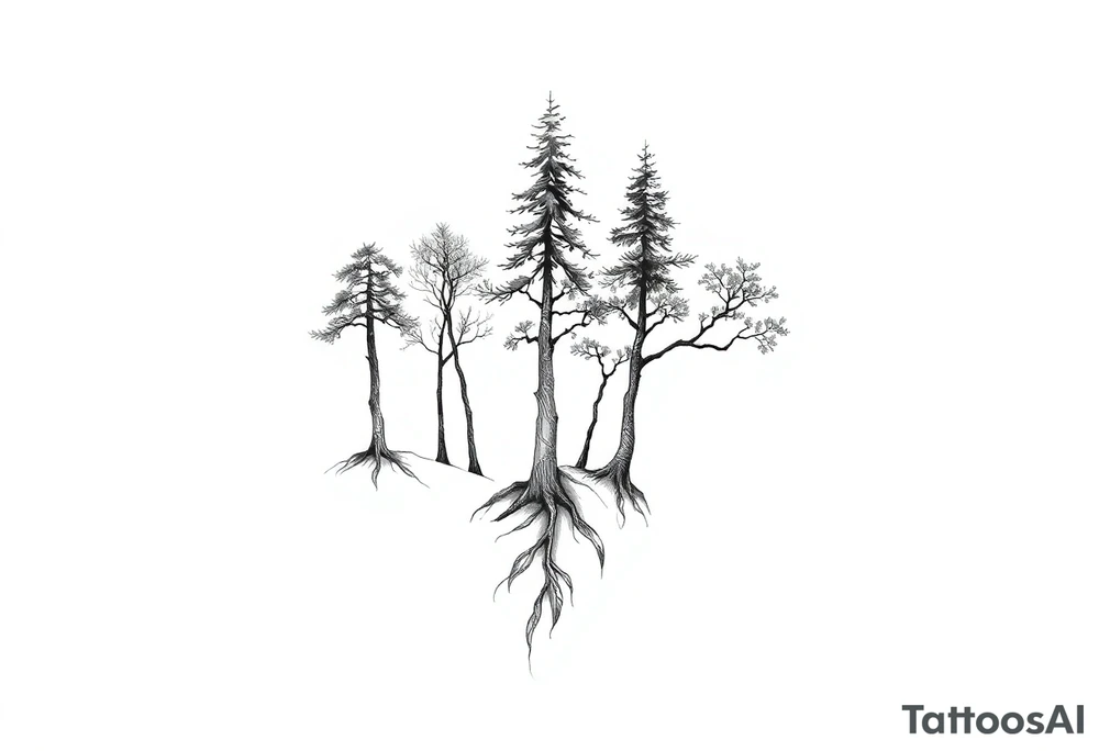 Full are sleeve that starts with trees on the forearm tattoo idea
