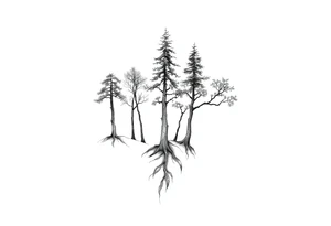 Full are sleeve that starts with trees on the forearm tattoo idea