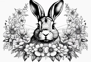Rabbit head with flowers around it tattoo idea