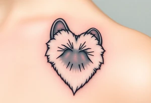 A detailed cat paw with soft fur textures, shaped into a heart, using natural tones of cream, gray, and light brown for a delicate and cozy feel tattoo idea
