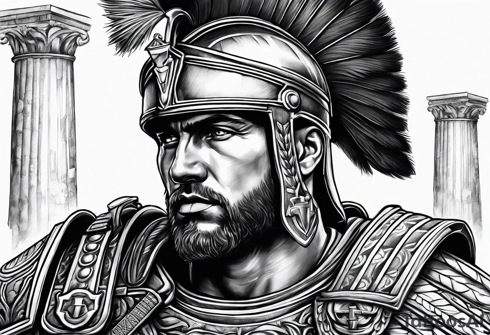 Roman solider looknig at pillars tattoo idea