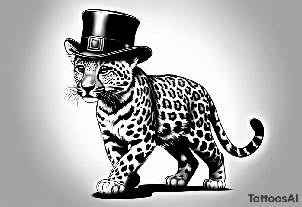 baby leopard walking with a hat tattoo idea