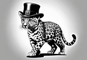 baby leopard walking with a hat tattoo idea