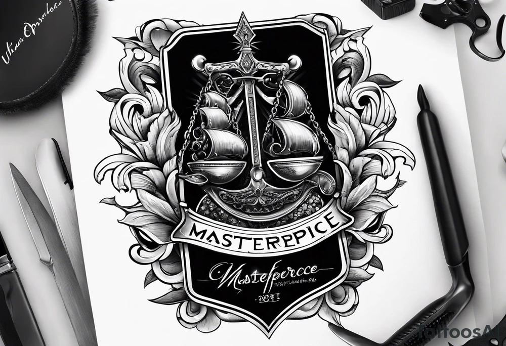 with a juctice emblem a knife and a scale tattoo idea with a juctice emblem a knife and a scale tattoo idea