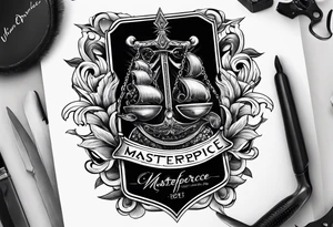 with a juctice emblem a knife and a scale tattoo idea