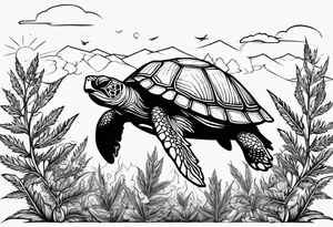 Turtle in marijuana field tattoo idea