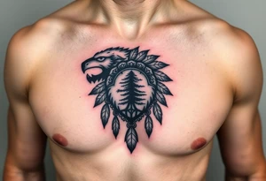 Native American tribal symbol ( wolf, eagle, bear, tree, etc ) with a Caudle emblem or crest tattoo idea