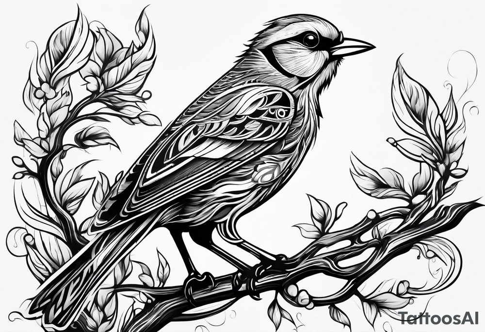 Bird powerfully looking while on a branch tattoo idea