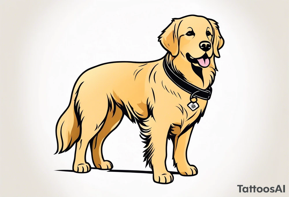 a golden retriever in a kimono full body view wearing a black belt tattoo idea
