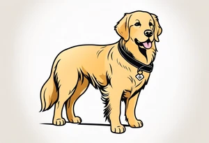 a golden retriever in a kimono full body view wearing a black belt tattoo idea
