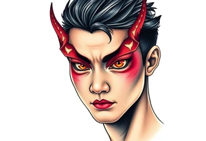 Handsome Asian young guy with demon eyes tattoo idea