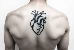 woodcut realistic heart tattoo on back of tricep tattoo idea