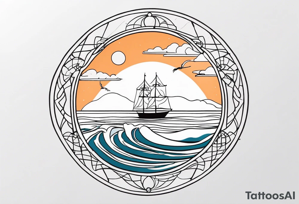 calm sea and igdrasile without frame tattoo idea