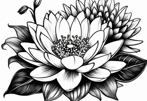 Water Lily, Lily of the Valley, Narcissus, and Gladiolus flower bouquet tattoo idea