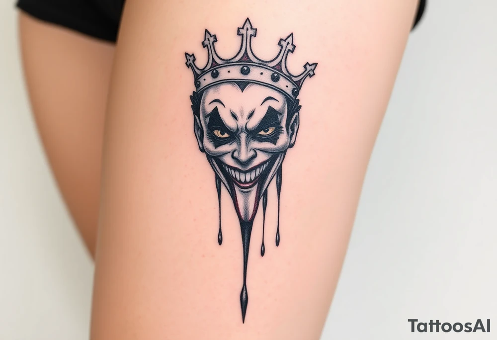 Mouthless joker with crown, dripping tattoo idea