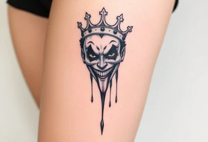 Mouthless joker with crown, dripping tattoo idea
