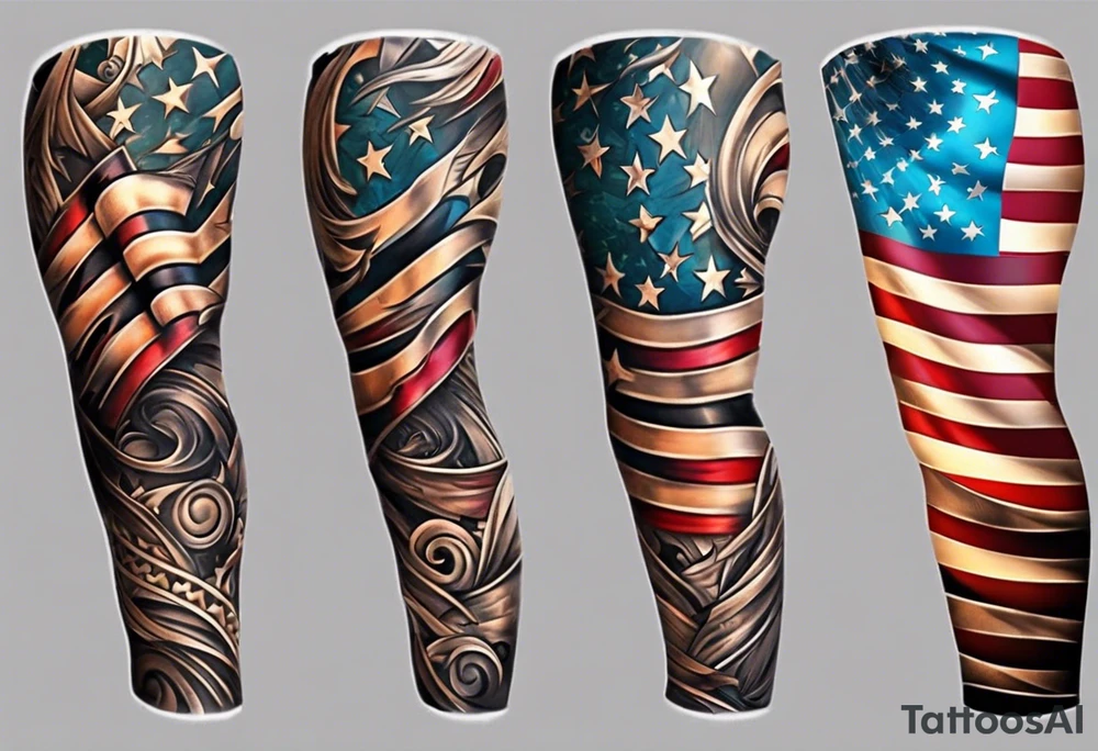 american flag leg sleeve tattoo idea