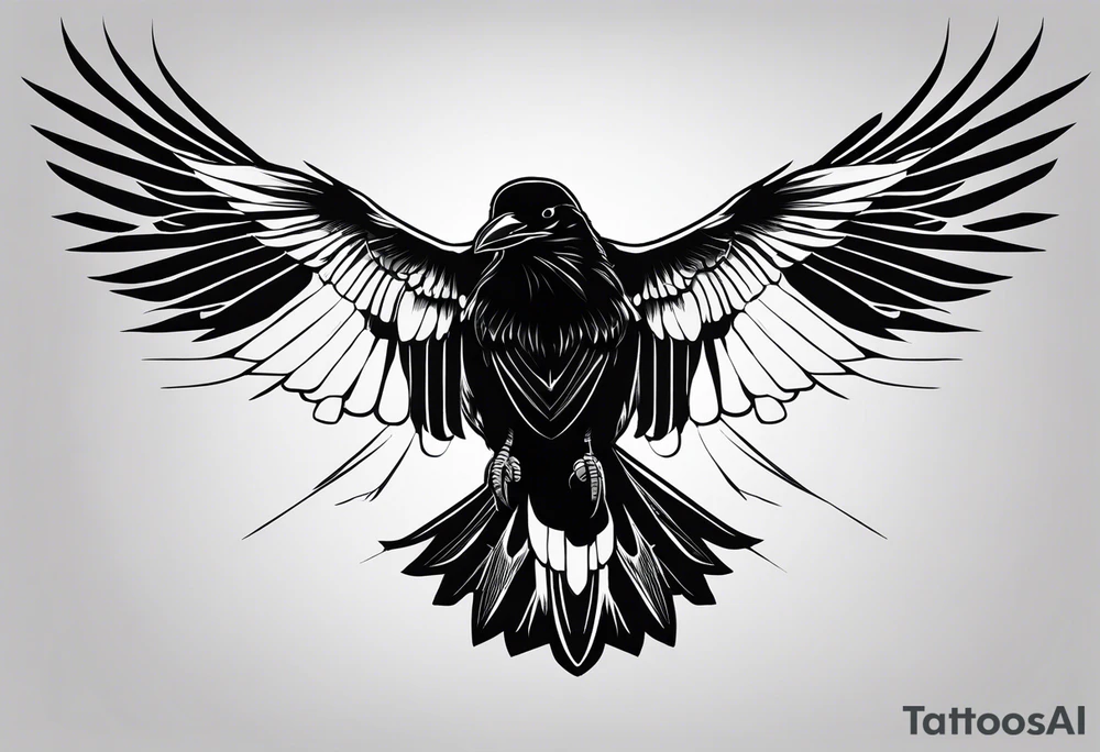silhouette of a crow with half open wings
every line must be straight
leftside of the body geometric
rightside of the body real tattoo idea