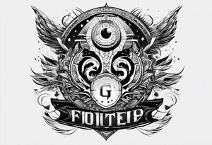 Futuristic logo with letters eegj tattoo idea