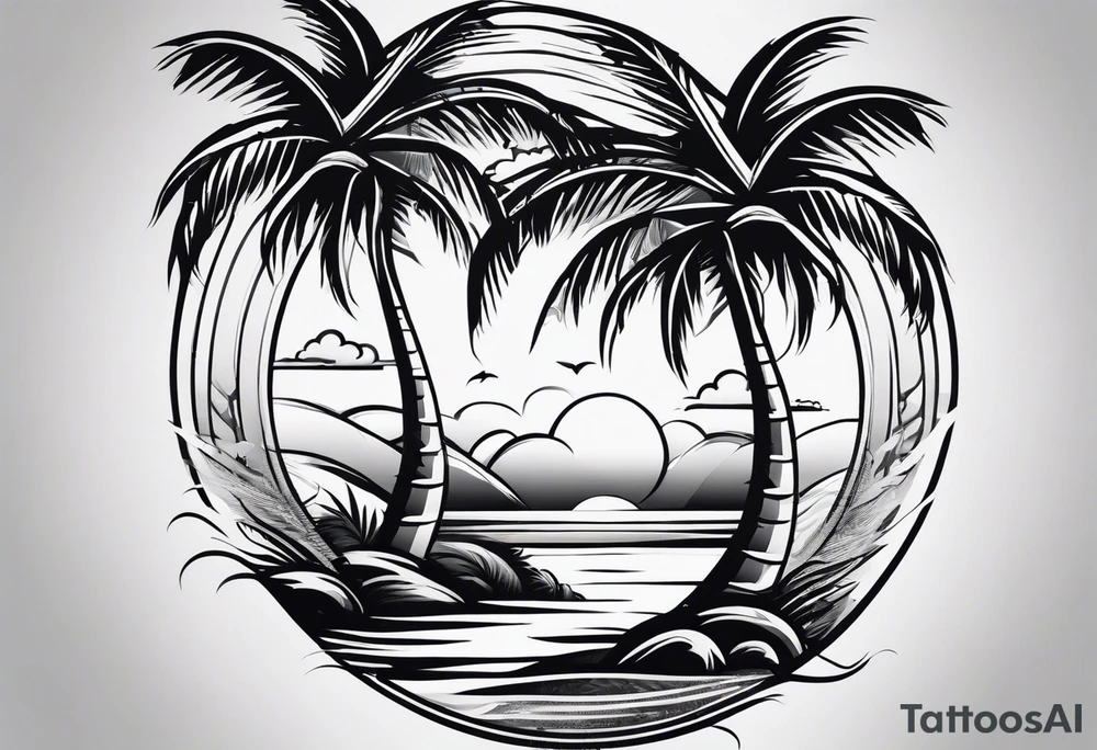 Palm tree and cross sleeve tattoo idea