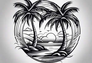Palm tree and cross sleeve tattoo idea
