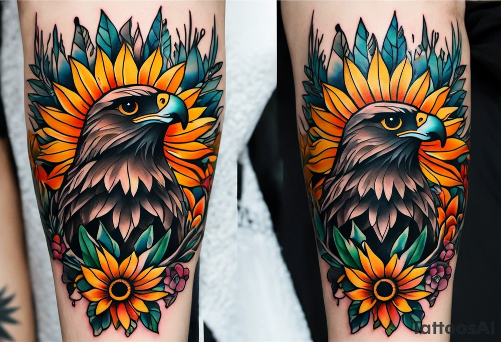 Small inside arm tattoo. Black kite (Daya's name), nature (trees/flowers), rock/metal vibe, sunflower. tattoo idea