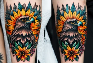 Small inside arm tattoo. Black kite (Daya's name), nature (trees/flowers), rock/metal vibe, sunflower. tattoo idea