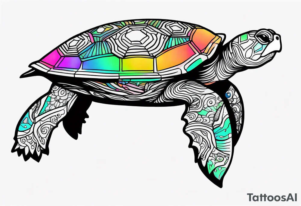 psychedelic turtle, from the top, cute, minimalist tattoo idea