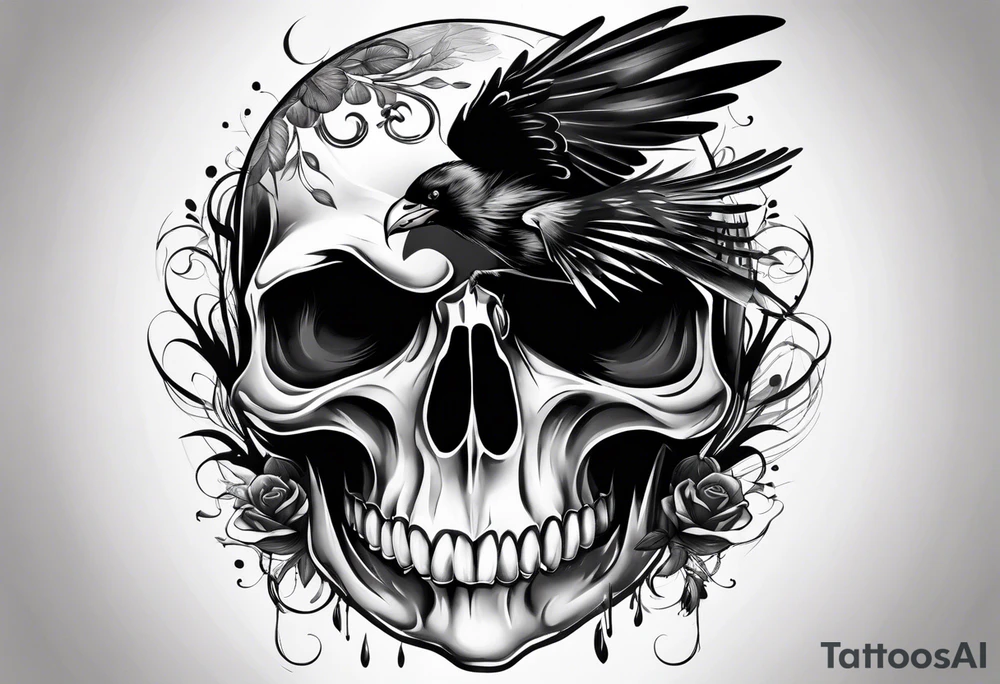 Crow, scull and paint brush tattoo idea