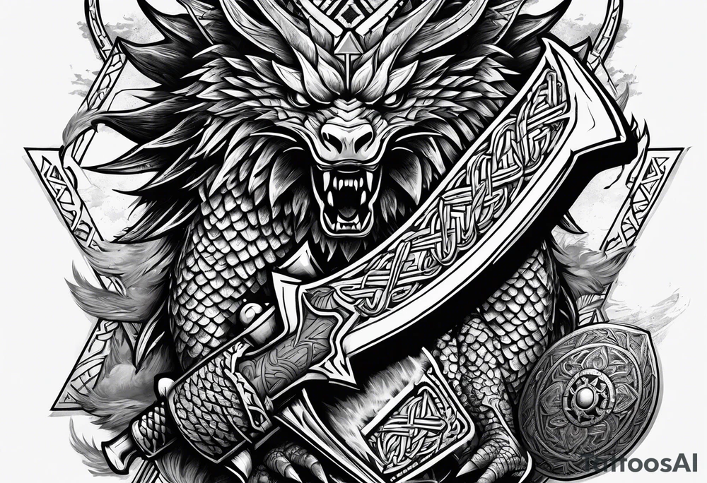 Valhalla valknut sword axe Dragon tattoo idea