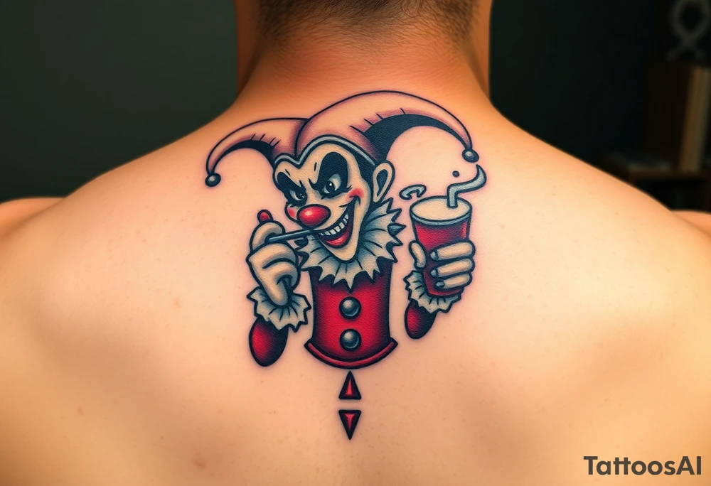 jester smoking and drinking tattoo idea