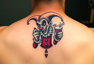 jester smoking and drinking tattoo idea