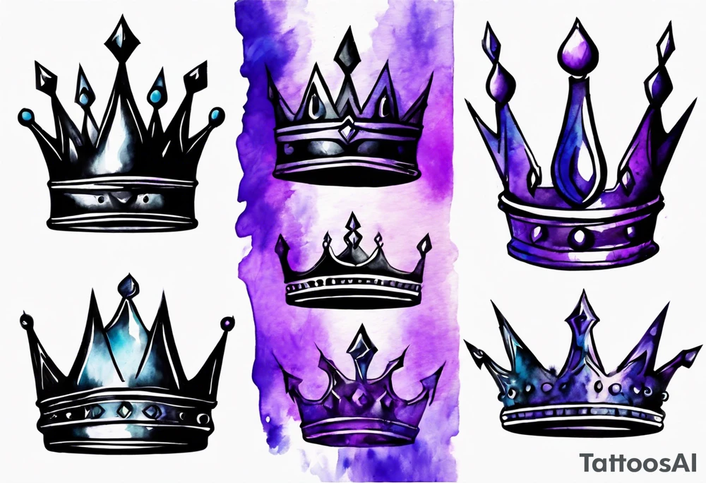 Black King’s crown on a water color background of purple and blue tattoo idea