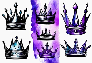 Black King’s crown on a water color background of purple and blue tattoo idea