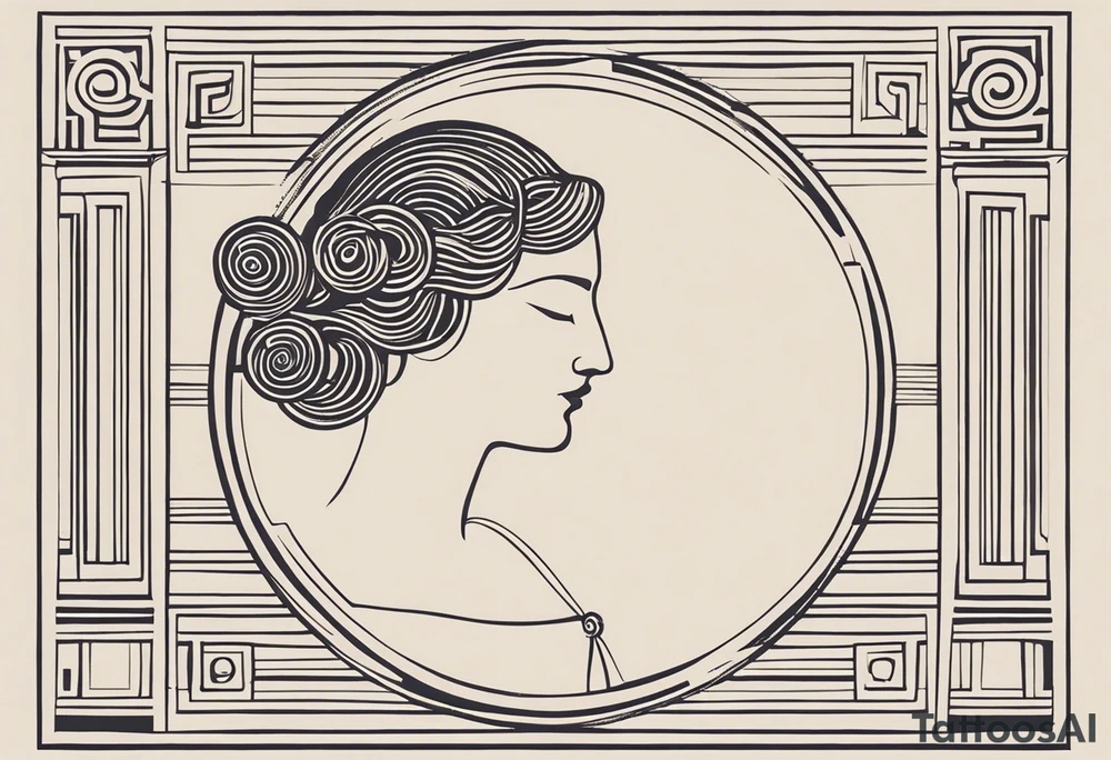 Craft a minimalist yet evocative tattoo design inspired by ancient Greek art, featuring Dionysus and Clio. Employ simple, clean lines and geometric shapes reminiscent of classical Greek pottery or sculpture. For Dionysus, consider using subtle representations such as a grapevine winding around a thyrsus staff or a stylized wine goblet. Similarly, for Clio, incorporate minimalist symbols like a scroll unfurling or a laurel wreath encircling a lyre. Ensure the design retains a sense of timeless elegance while capturing the essence of both deities' domains and personalities. tattoo idea