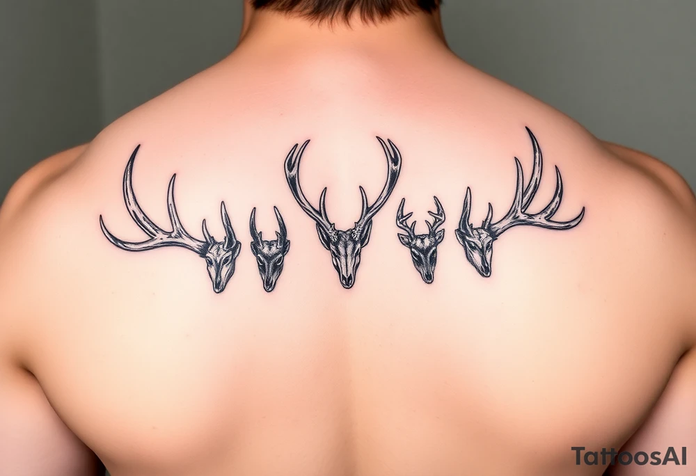 A line of 5 elk antler sheds and 3 deer antler sheds that go all directions tattoo idea