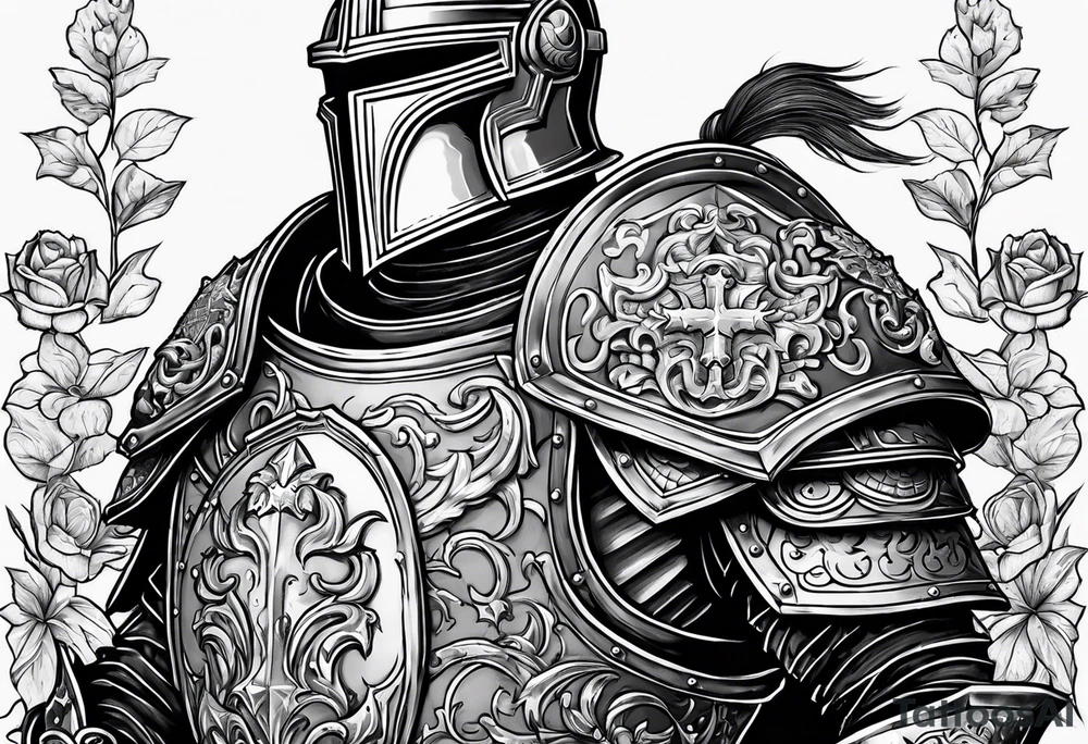 knight in full armour with a pizza tattoo idea