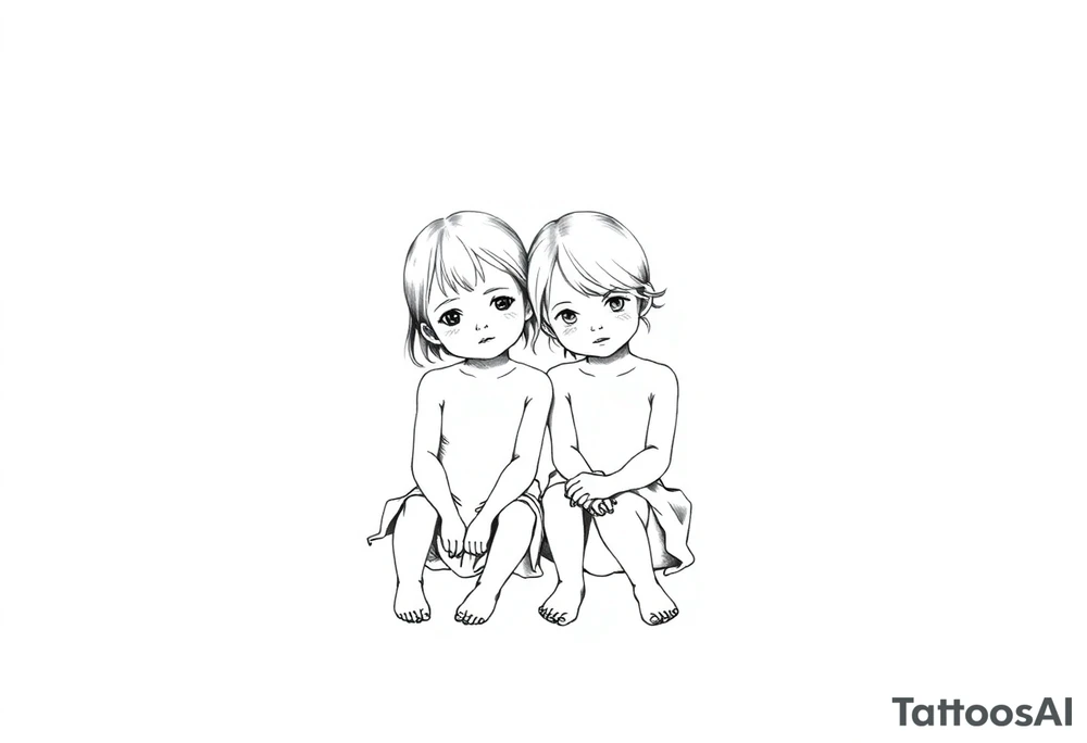 Two little girls sit in front tattoo idea