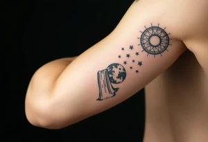 A solar system of stars that turn into a waterfall tattoo idea