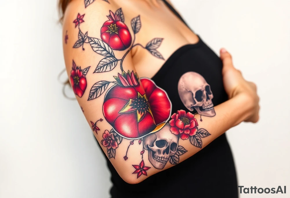 Pomegranate and skulls tattoo idea