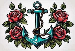 anchor with rope and roses old school simple traditional vintage tattoo idea