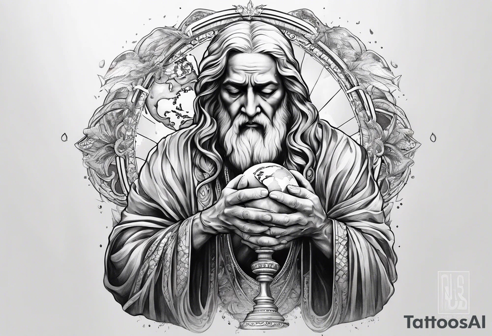 god holding the world in his hands crying tattoo idea