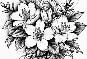5-petal azaleas with buds along a long branch tattoo idea
