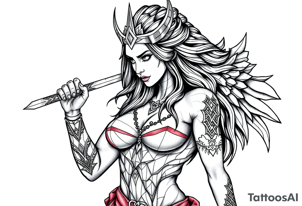 Viking goddess warrior full body sexy tattoo idea