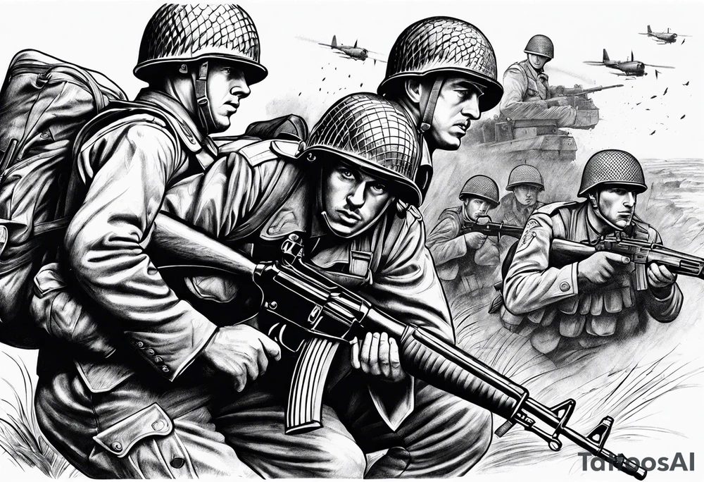 World war 2 British soldiers action tattoo idea