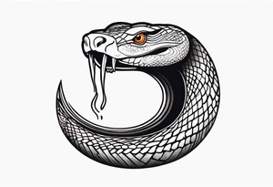 black and white drawing of a snake head with copper eyes an open mouth with mountain bike tire tread for body tattoo idea
