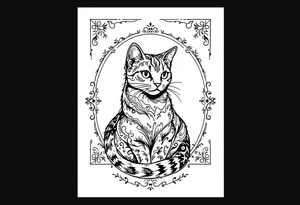 Neo traditional cat in an ornate frame tattoo idea