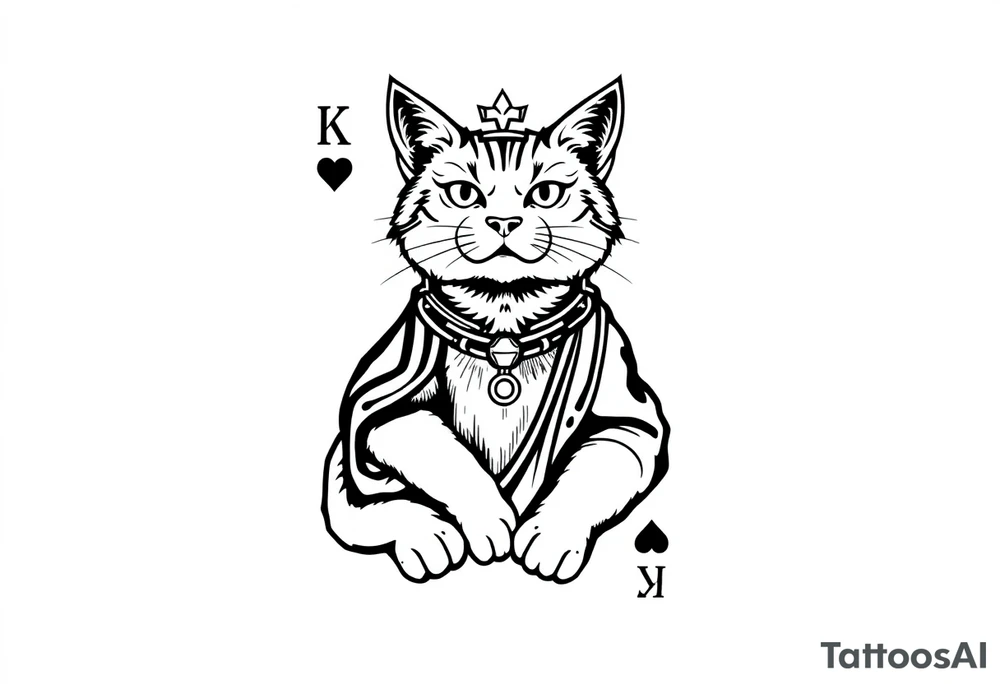 Put a cat on a playing card, king of hearts. Make the cat the king of hearts tattoo idea